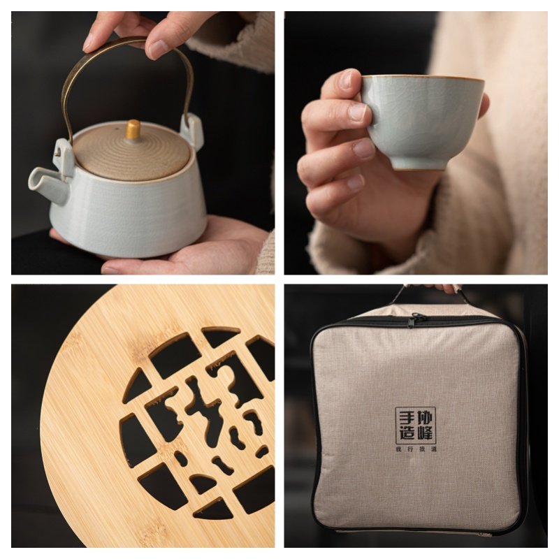 Antique Ru Kiln Porcelain Portable Travel Tea Set Case Antique Ru Kiln Porcelain Portable Travel Tea Set Case