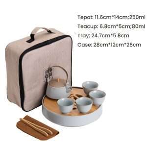 Antique Ru Kiln Porcelain Portable Travel Tea Set Case