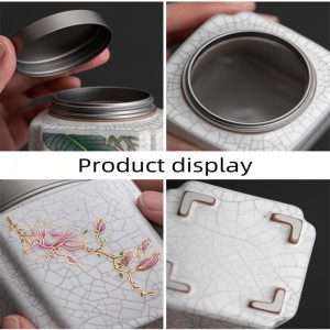 Modern Chinese Ru kiln Porcelain Tea Caddy for Loose Leaf with Pewter Lid