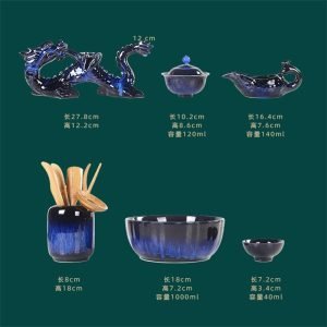 Kiln Change Blue Glaze Ceramic Dragon Shape Semi Automatic Lazy Tea Set