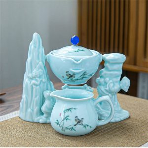 Alpine Theme Sky Blue Ceramic Semi Automatic Lazy Tea Set