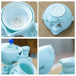 Alpine Theme Sky Blue Ceramic Semi Automatic Lazy Tea Set