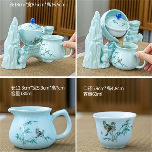 Alpine Theme Sky Blue Ceramic Semi Automatic Lazy Tea Set