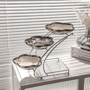 Silver Color Ceramic English Afternoon 3 Tier High Stand For Fruit And Tea Sandwich
