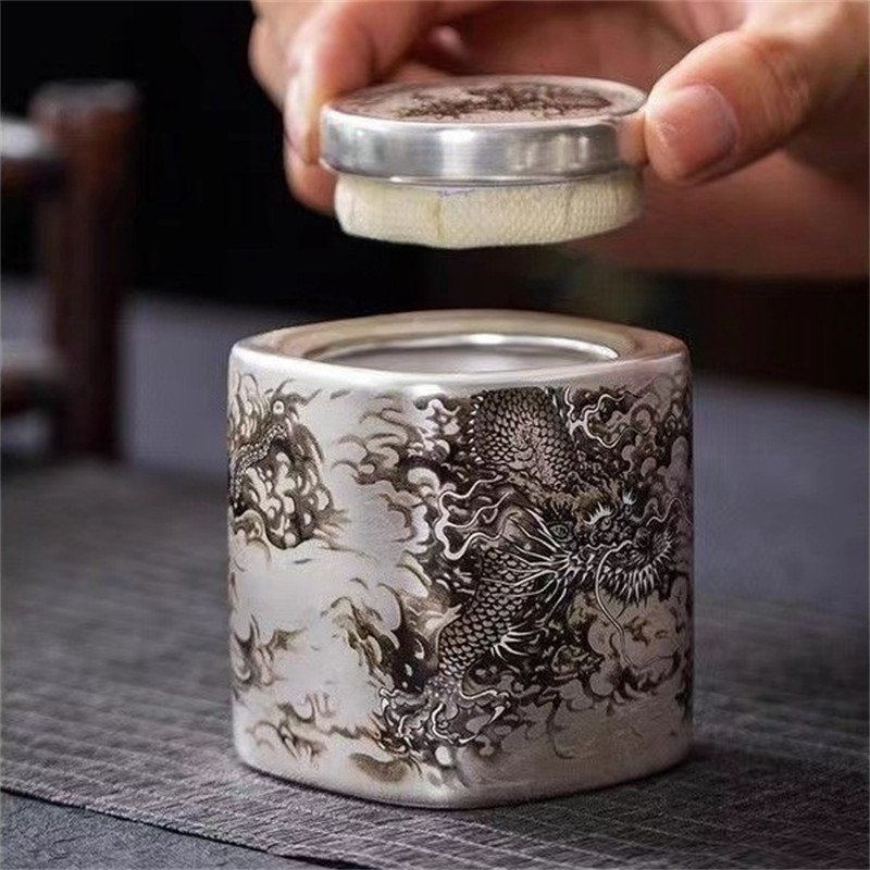 Best Vintage Chinese Silver Plated Porcelain Loose Leaf Tea Caddy Best Vintage Chinese Silver Plated Porcelain Loose Leaf Tea Caddy