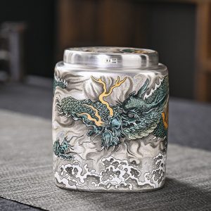Best Vintage Chinese Silver Plated Porcelain Loose Leaf Tea Caddy