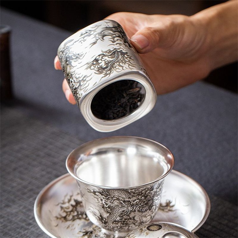 Best Vintage Chinese Silver Plated Porcelain Loose Leaf Tea Caddy Best Vintage Chinese Silver Plated Porcelain Loose Leaf Tea Caddy
