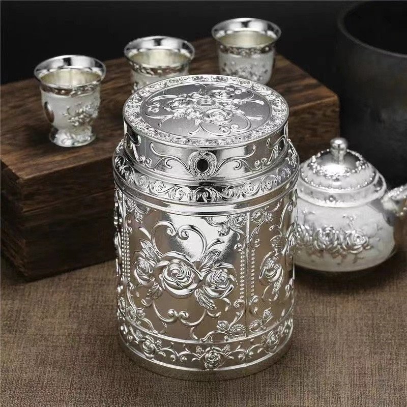 Antique Chinese Peony Silver Plated Metal Tea Caddy for Loose Leaf Antique Chinese Peony Silver Plated Metal Tea Caddy for Loose Leaf