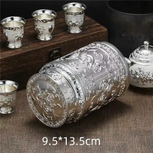 Antique Chinese Peony Silver Plated Metal Tea Caddy for Loose Leaf