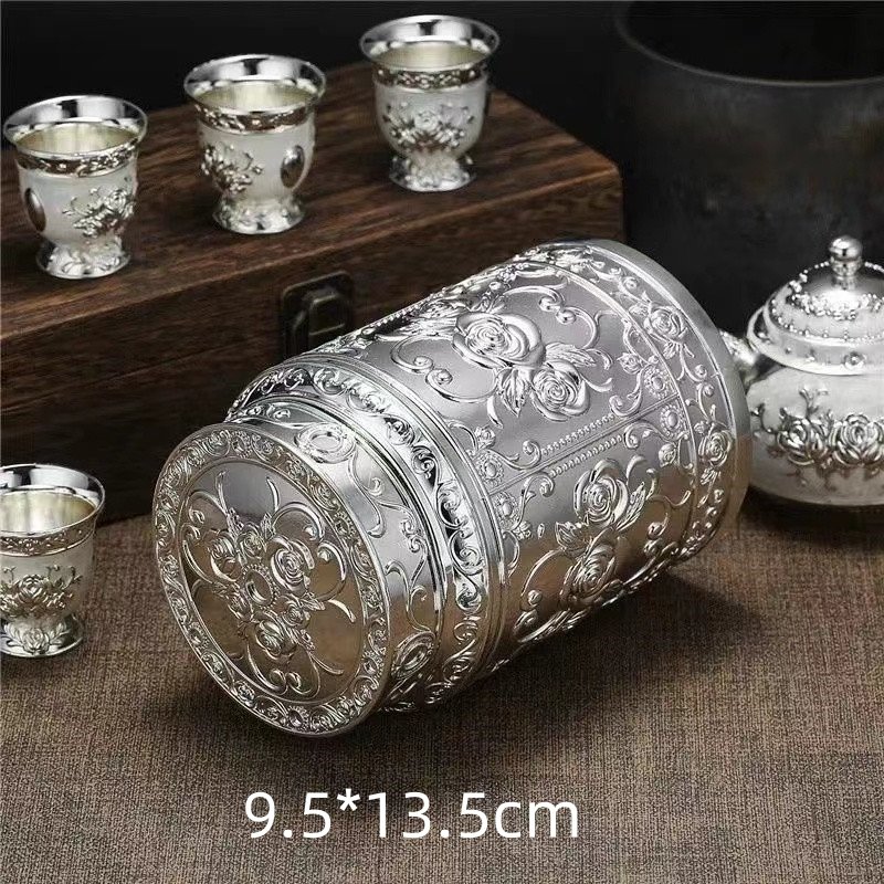 Antique Chinese Peony Silver Plated Metal Tea Caddy for Loose Leaf Antique Chinese Peony Silver Plated Metal Tea Caddy for Loose Leaf