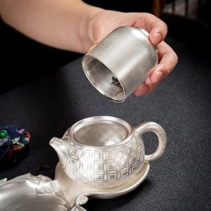 Small Antique Chinese Silver Plated Ceramic Loose Leaf Tea Container