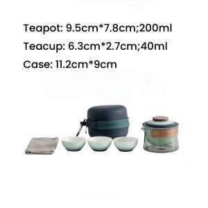 Slate Grey Portable Porcelain Antique Travelling Tea Set Case