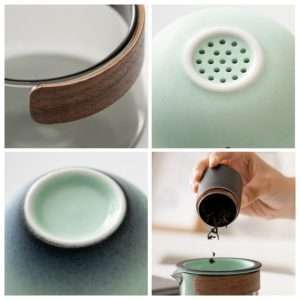 Slate Grey Portable Porcelain Antique Travelling Tea Set Case