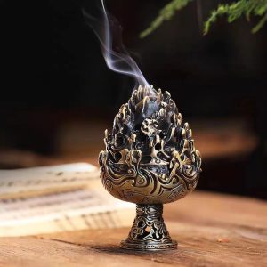 Small Alloy Mountain Carved Charcoal and Powder Cone Incense Burner Holder