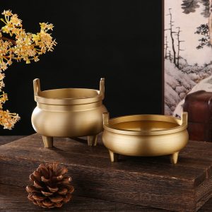 Small and Tall Three-Legged Antique Brass Incense Burner