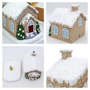 Snowy Christmas House with Smoking Chimney Log Cabin Incense Burner
