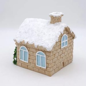 Snowy Christmas House with Smoking Chimney Log Cabin Incense Burner