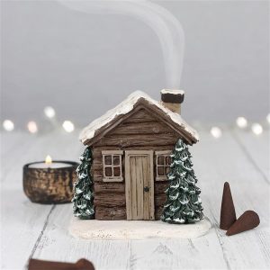 Snowy Winter Smoking chimney Log Cabin Incense Burner