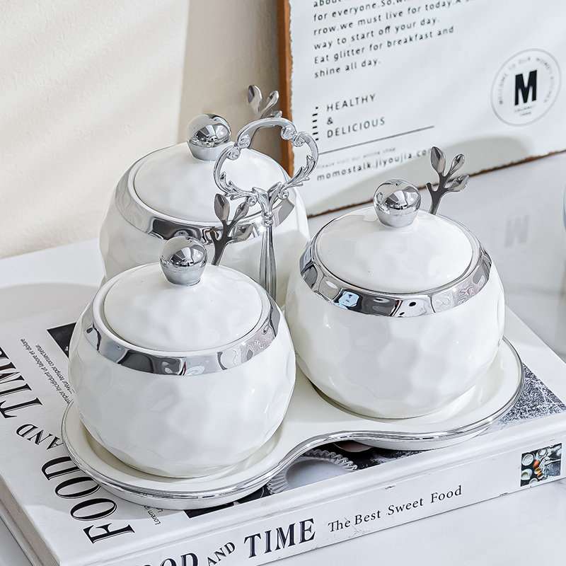 Silver Color Ceramic Vintage Afternoon Tea Coffee Sugar Canisters With Stand Silver Color Ceramic Vintage Afternoon Tea Coffee Sugar Canisters With Stand
