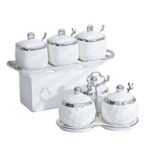 Silver Color Ceramic Vintage Afternoon Tea Coffee Sugar Canisters With Stand