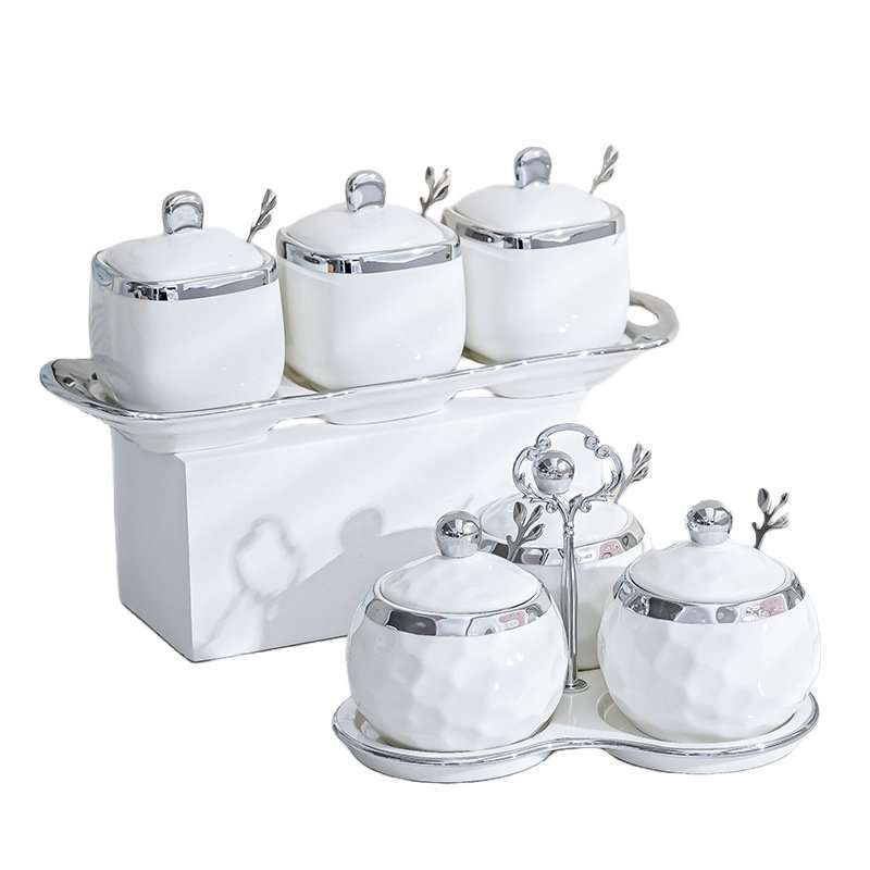 Silver Color Ceramic Vintage Afternoon Tea Coffee Sugar Canisters With Stand Silver Color Ceramic Vintage Afternoon Tea Coffee Sugar Canisters With Stand