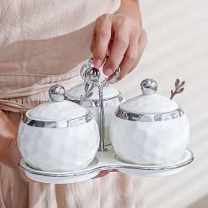 Silver Color Ceramic Vintage Afternoon Tea Coffee Sugar Canisters With Stand