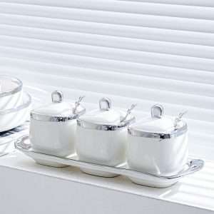 Silver Color Ceramic Vintage Afternoon Tea Coffee Sugar Canisters With Stand
