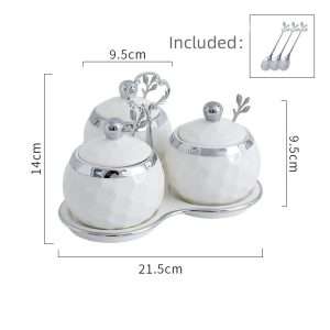 Silver Color Ceramic Vintage Afternoon Tea Coffee Sugar Canisters With Stand