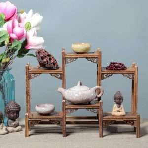 Antique Wooden Tea Cup Display Stand And Tea Shelf