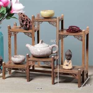 Antique Wooden Tea Cup Display Stand And Tea Shelf