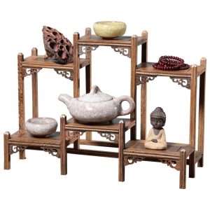 Antique Wooden Tea Cup Display Stand And Tea Shelf