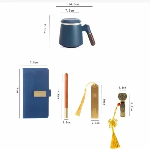 Blue Travel Ceramic Tea Mug Gift Set With Ceramic Infuser And Lid-400ml
