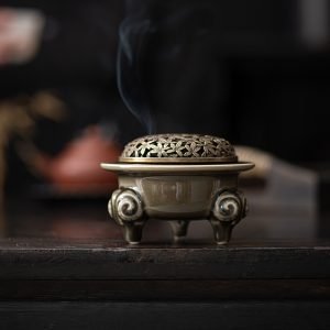 Three-Legged Ceramic Charcoal and Powder Cone Incense Burner Holder