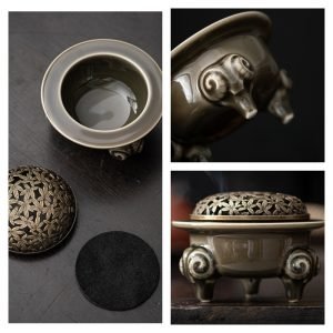 Three-Legged Ceramic Charcoal and Powder Cone Incense Burner Holder