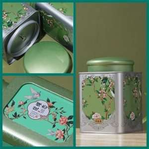 Green and Red Vintage Chinese Tin Plate Tea Caddy Loose Leaf Container for Sale