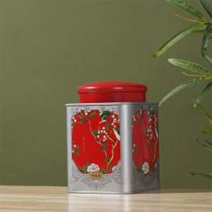Green and Red Vintage Chinese Tin Plate Tea Caddy Loose Leaf Container for Sale