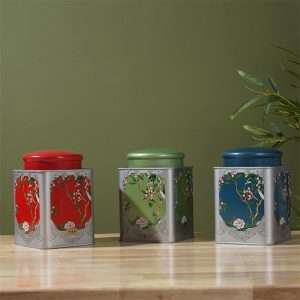 Green and Red Vintage Chinese Tin Plate Tea Caddy Loose Leaf Container for Sale