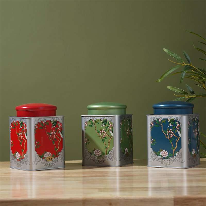 Auto-draft Green and Red Vintage Chinese Tin Plate Tea Caddy Loose Leaf Container for Sale