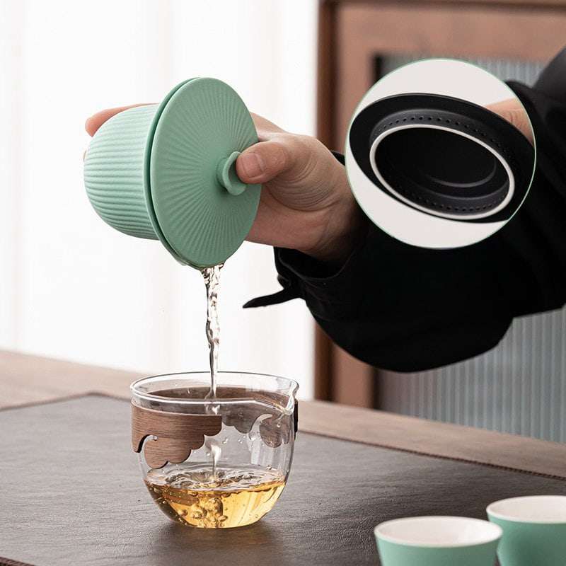 Antique Forbidden City Ceramic Travel Tea Container Kit Set With Gaiwan Antique Forbidden City Ceramic Travel Tea Container Kit Set With Gaiwan