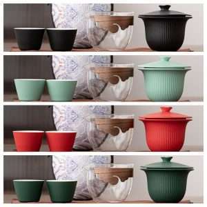 Antique Forbidden City Ceramic Travel Tea Container Kit Set With Gaiwan