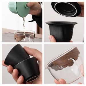 Antique Forbidden City Ceramic Travel Tea Container Kit Set With Gaiwan