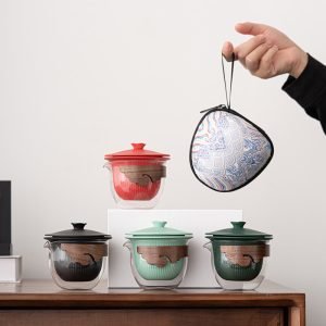 Antique Forbidden City Ceramic Travel Tea Container Kit Set With Gaiwan