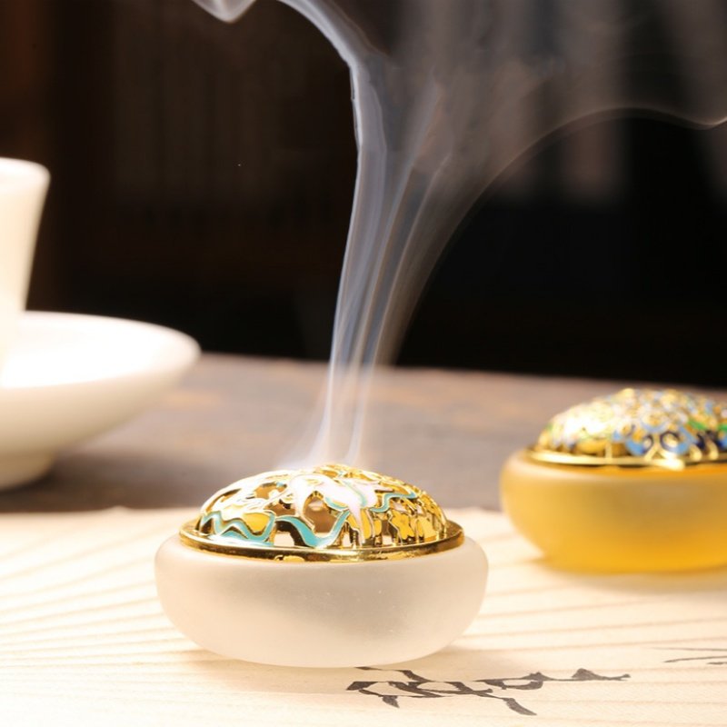 Traditional Glazed Glass Charcoal and Powder Cone Incense Burner Holder Traditional Glazed Glass Charcoal and Powder Cone Incense Burner Holder