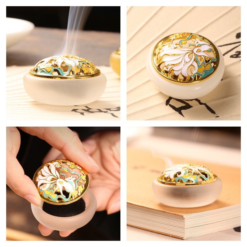 Traditional Glazed Glass Charcoal and Powder Cone Incense Burner Holder Traditional Glazed Glass Charcoal and Powder Cone Incense Burner Holder