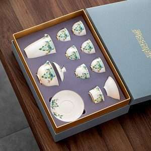 Traditional Tulip Theme White Mutton Fat Jade Porcelain Chinese Tea Gift Set