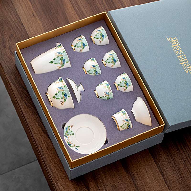 Traditional Tulip Theme White Mutton Fat Jade Porcelain Chinese Tea Gift Set Traditional Tulip Theme White Mutton Fat Jade Porcelain Chinese Tea Gift Set