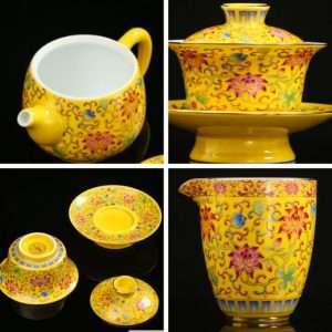 Traditional Yellow Royal Enamel-painted Porcelain Chinese Tea Gift Set