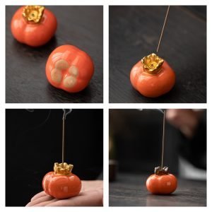 Unique Persimmon-Shaped Ceramic Stick Incense Burner Holder