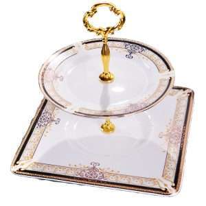 Vintage Ceramic 2 Tier High Cake and Pastry Holder Plate Stand for Afternoon Tea Party