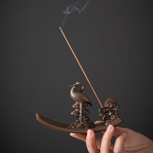 Vintage Chinese Crane Ceramic Stick Incense Burner Holder